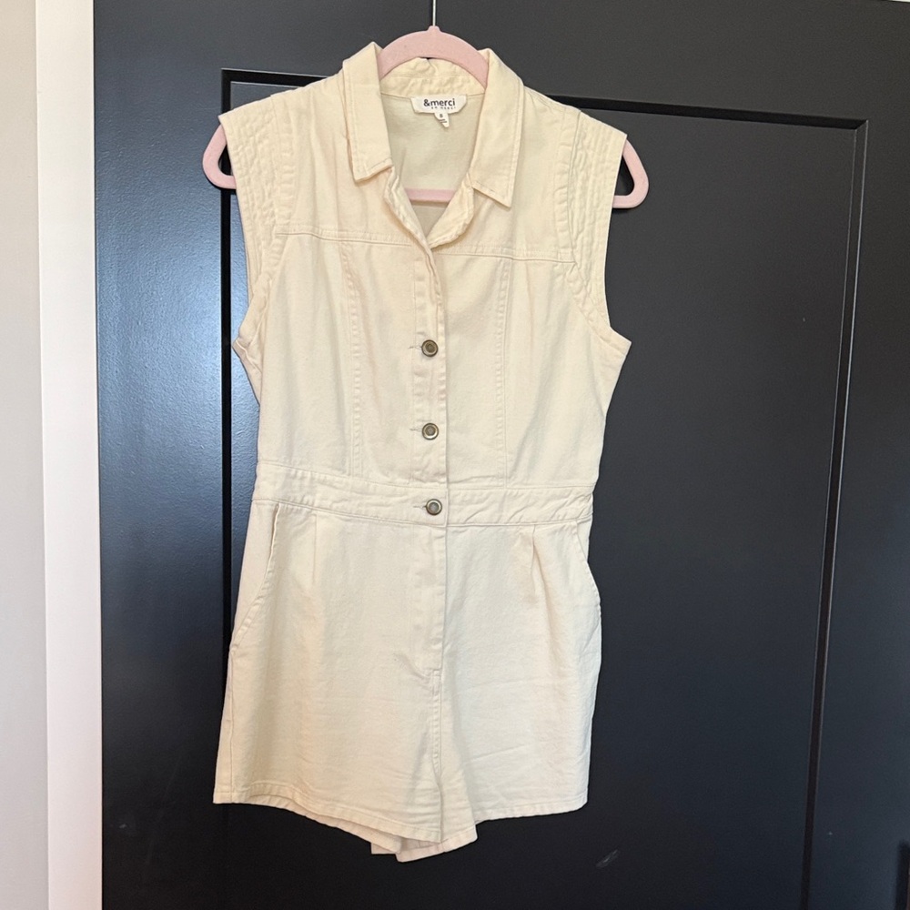 Sleeveless Cream Button-Up Romper
